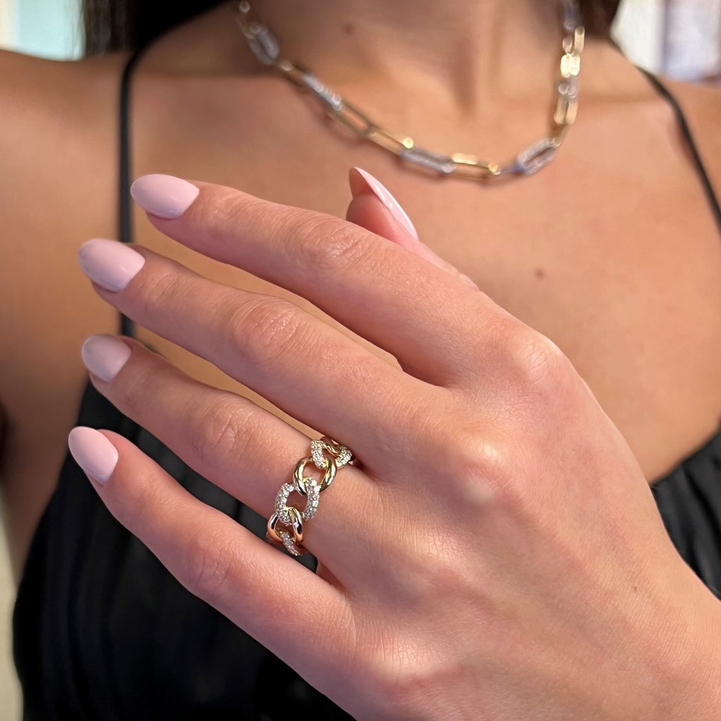 Rachel Koen 050cttw Pave Set Diamond Chain Link Ring 18k Yellow Gold Size 6 3354$